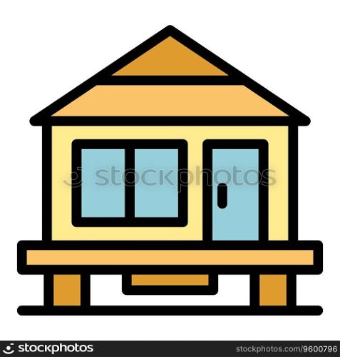 Forest house icon outline vector. Cabin stilt. Beach sw&color flat. Forest house icon vector flat
