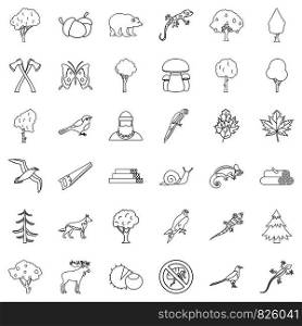 Forest hunting icons set. Outline style of 36 forest hunting vector icons for web isolated on white background. Forest hunting icons set, outline style