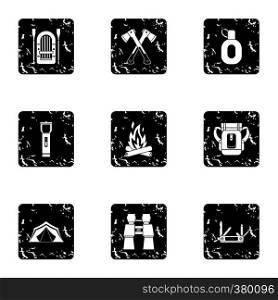 Forest icons set. Grunge illustration of 9 forest vector icons for web. Forest icons set, grunge style