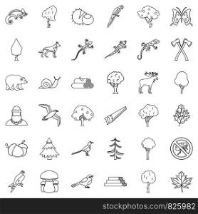 Forest icons set. Outline style of 36 forest vector icons for web isolated on white background. Forest icons set, outline style