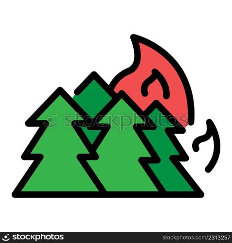 Forest in fire icon. Outline forest in fire vector icon thin line color flat on white. Forest in fire icon color outline vector