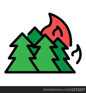 Forest in fire icon. Outline forest in fire vector icon thin line color flat on white. Forest in fire icon color outline vector