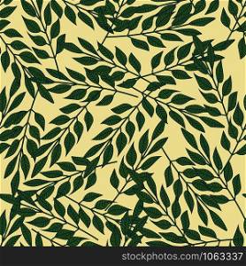 Forest leaves seamless pattern. Hand drawn leaf wallpaper. Printing, textile, fabric, fashion, interior, wrapping paper concept. Contemporary vector illustration. Forest leaves seamless pattern. Hand drawn leaf wallpaper.