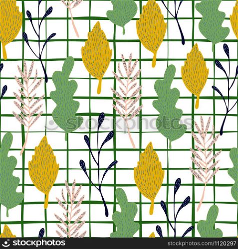 Forest leaves seamless pattern in retro style. Botanical design for fabric, textile print, wrapping paper, textile. Vector illustration. Forest leaves seamless pattern in retro style.