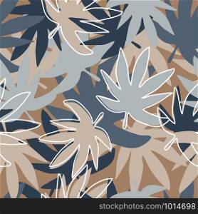 Forest leaves seamless pattern on white background. Exotic plant texture. Design for fabric, textile print, wrapping paper, children textile. Vector illustration. Forest leaves seamless pattern on white background. Exotic plant texture.