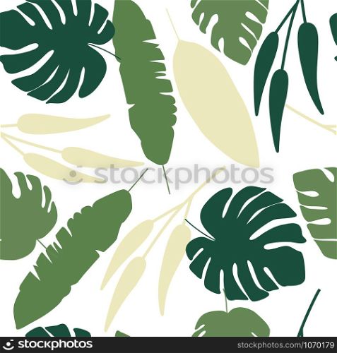 Forest leaves seamless pattern on white background. Leaves endless wallpaper. Simple fabric design, wrapping paper. Vector illustration. Forest leaves seamless pattern on white background.