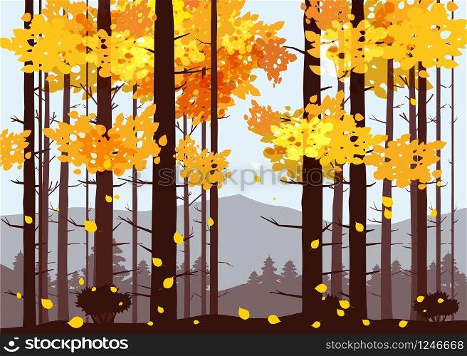 Forest, mountains, silhouettes of pine trees, firs panorama horizon. Forest, mountains, silhouettes of pine trees, firs, panorama, horizon, vector, illustration, isolated