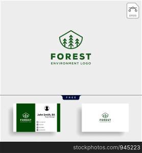forest nature badge line simple logo template vector illustration icon element with business card. mountain forest nature badge line simple logo template vector illustration icon element