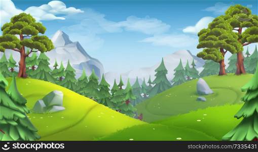 Forest. Nature landscape. 3d vector background