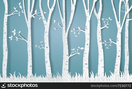 Forest of winter season,Paper vector Illustration
