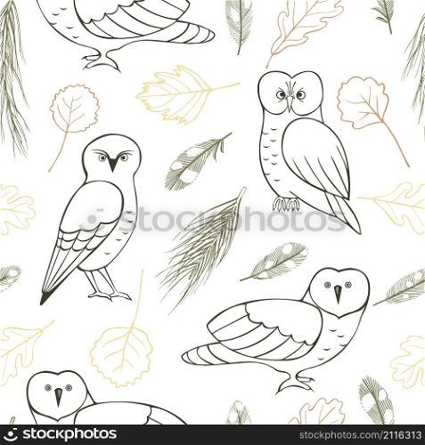 Forest owls.Vector seamless pattern