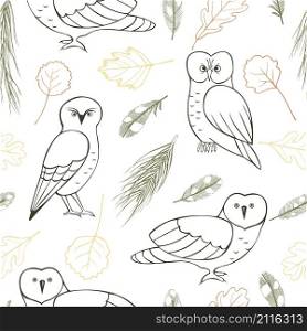 Forest owls.Vector seamless pattern