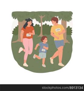 Forest running isolated cartoon vector illustration. Happy family making cross-country running, workout in forest, people active lifestyle, physical activity together vector cartoon.. Forest running isolated cartoon vector illustration.