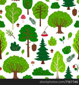 Forest tree pattern with berries and cones, on white background, vector illustration. Forest tree pattern