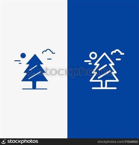 Forest, Tree, Weald, Canada Line and Glyph Solid icon Blue banner Line and Glyph Solid icon Blue banner