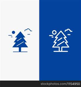 Forest, Tree, Weald, Canada Line and Glyph Solid icon Blue banner Line and Glyph Solid icon Blue banner