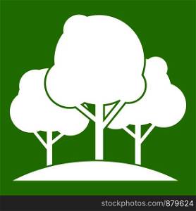 Forest trees icon white isolated on green background. Vector illustration. Forest trees icon green