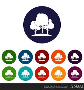 Forest trees set icons in different colors isolated on white background. Forest trees set icons