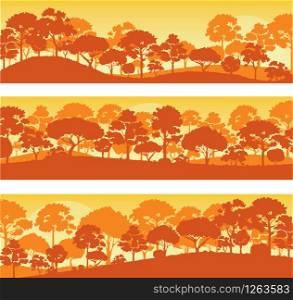 forest trees silhouettes , forest landscape template banner background vector illustration EPS10