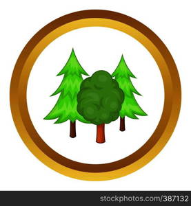 Forest trees vector icon in golden circle, cartoon style isolated on white background. Forest trees vector icon