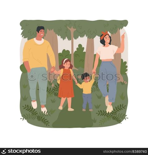 Forest walk isolated cartoon vector illustration. Family walking together in the woods, children holding parent hands, nature observation, summer c&ing, visiting wild forest vector cartoon.. Forest walk isolated cartoon vector illustration.