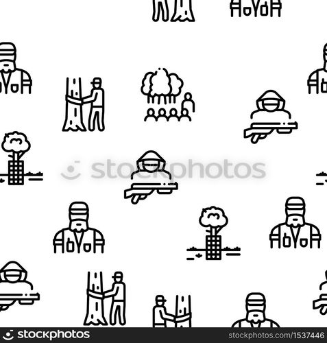 Forestry Lumberjack Seamless Pattern Vector Thin Line. Illustrations. Forestry Lumberjack Seamless Pattern Vector