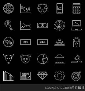 Forex line icons on black background, stock vector