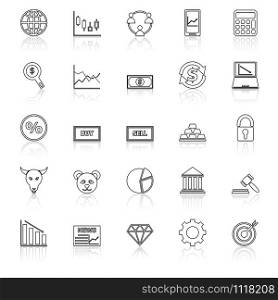 Forex line icons with reflect on white background, stock vector