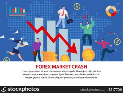 Forex Market Crush Economical Crisis. Business Traders Found out about Dollar Investment Fall, Breaking National Currency. Gold Coins Stacks. Failure Financial Charts and Graphs. Informational Poster. Forex Market Crush Economical Crisis Flat Poster