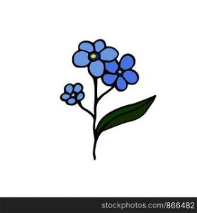 Forget-me-not flower. Herbal plant. Cute doodle sticker. Forget-me-not flower. Herbal plant. Cute doodle sticker.