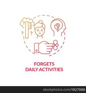 Forgets daily activities concept icon. Inattentive symptom abstract idea thin line illustration. Excessive forgetfulness. Memory problems. ADHD sign. Vector isolated outline color drawing. Forgets daily activities concept icon
