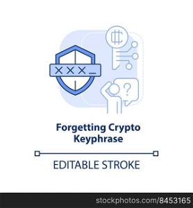 Forgetting crypto keyphrase light blue concept icon. Common blockchain mistake abstract idea thin line illustration. Isolated outline drawing. Editable stroke. Arial, Myriad Pro-Bold fonts used. Forgetting crypto keyphrase light blue concept icon