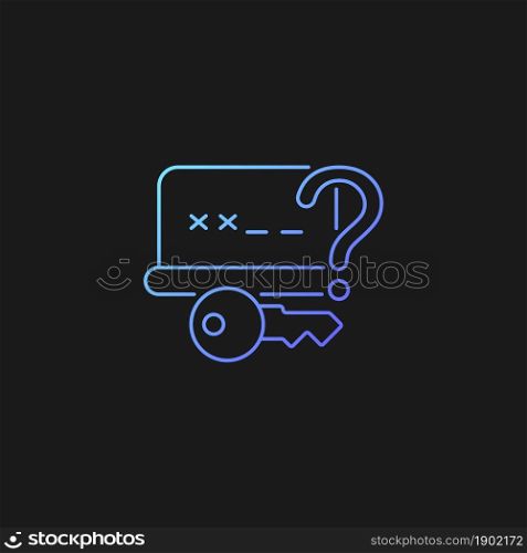 Forgetting password gradient vector icon for dark theme. Account recovery. Computer safety. Password management. Thin line color symbol. Modern style pictogram. Vector isolated outline drawing. Forgetting password gradient vector icon for dark theme