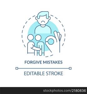 Forgive mistakes turquoise concept icon. Overcoming anxious thoughts abstract idea thin line illustration. Embrace failure. Isolated outline drawing. Editable stroke. Arial, Myriad Pro-Bold fonts used. Forgive mistakes turquoise concept icon