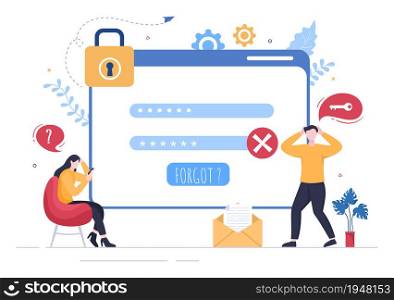 Forgot Password and Account Login for Web page, Protection, Security, Key, Access System in Smartphone or Computer Flat Vector Illustration
