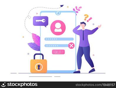 Forgot Password and Account Login for Web page, Protection, Security, Key, Access System in Smartphone or Computer Flat Vector Illustration