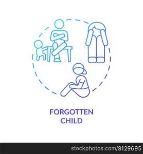 Forgotten child blue gradient concept icon. Toxic relationship. Child role in dysfunctional families abstract idea thin line illustration. Isolated outline drawing. Myriad Pro-Bold font used. Forgotten child blue gradient concept icon