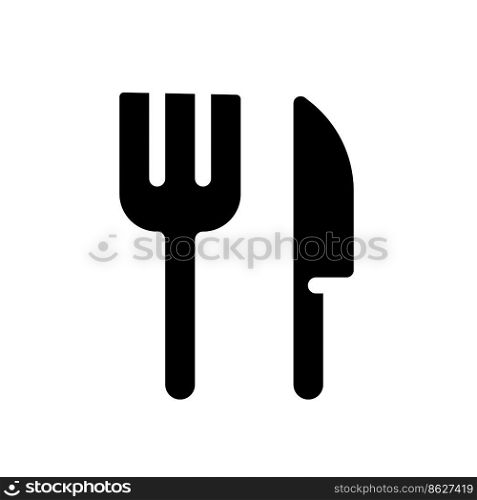 Fork and knife black glyph ui icon. Restaurant sign. Cutlery. Serve up table. User interface design. Silhouette symbol on white space. Solid pictogram for web, mobile. Isolated vector illustration. Fork and knife black glyph ui icon