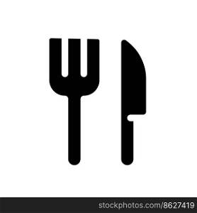 Fork and knife black glyph ui icon. Restaurant sign. Cutlery. Serve up table. User interface design. Silhouette symbol on white space. Solid pictogram for web, mobile. Isolated vector illustration. Fork and knife black glyph ui icon