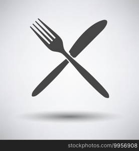 Fork And Knife Icon. Dark Gray on Gray Background With Round Shadow. Vector Illustration.