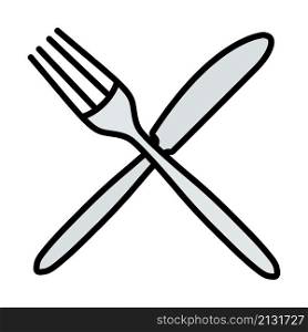 Fork And Knife Icon. Editable Bold Outline With Color Fill Design. Vector Illustration.