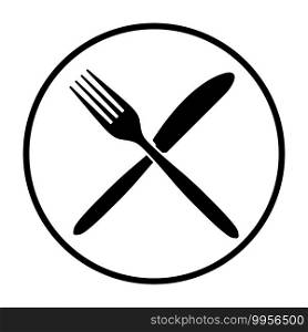 Fork And Knife Icon. Thin Circle Stencil Design. Vector Illustration.