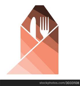 Fork and knife wrapped napkin icon. Fork and knife wrapped napkin icon. Flat color design. Vector illustration.