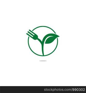 Fork and leaf vector logo design. Organic food concept with Fork and leaf.