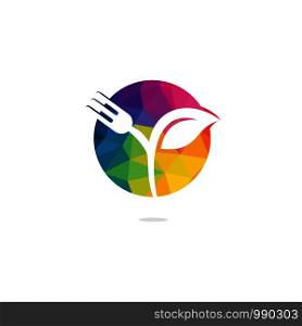 Fork and leaf vector logo design. Organic food concept with Fork and leaf.