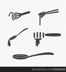 Fork and spoon and chopsticks icons isolated on white background