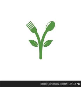 fork and spoon with leaves icon of vegetarian food vector design