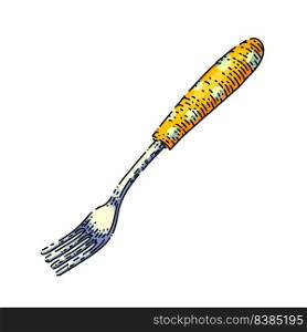 fork cutlery hand drawn vector. silverware food, restaurant symbol, dinner object fork cutlery sketch. isolated color illustration. fork cutlery sketch hand drawn vector