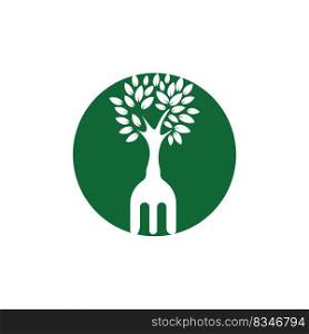 Fork hand tree vector logo design. Restaurant and farming logo concept. 