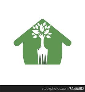 Fork hand tree vector logo design. Restaurant and farming logo concept. 